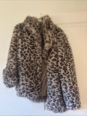 Faux Leopard Print Fur Coat with Hood - NEW WITH TAGS